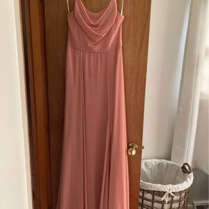 Cowl Neck Chiffon Bridesmaid Dress with slit